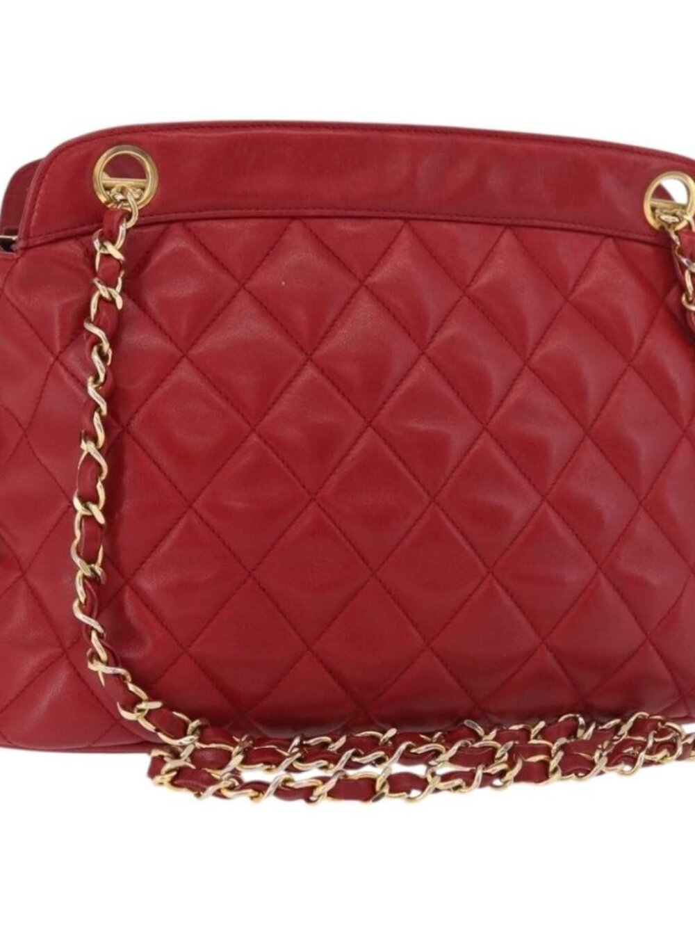 CHANEL Matelasse Chain Shoulder Bag Lamb Skin Red Gold CC Auth 187646